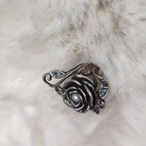 Sterling Rose Pearl Ring